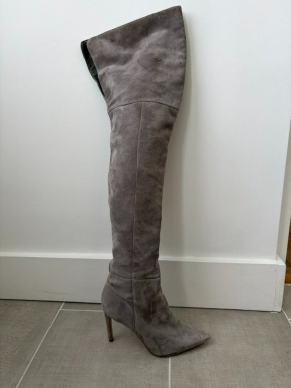 Sexy gray suede Sam Edelman over-the-knee stiletto boots, Size 9